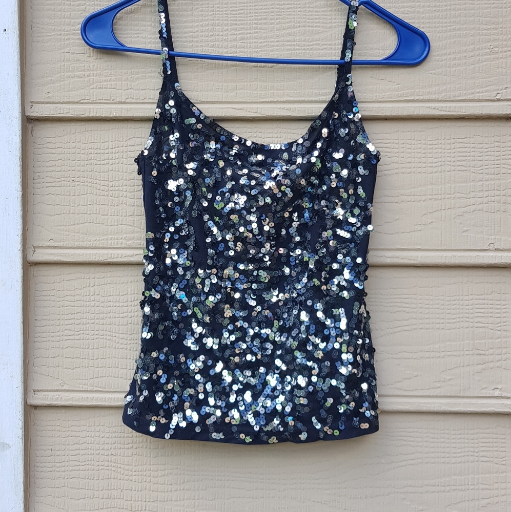 New! Silver And Black Sequin Top